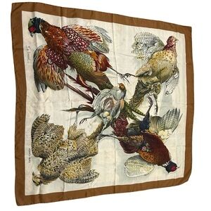 Hermes Hermès Belle Chasse Henri de Linares Silk Scarf Brown Pheasant Print